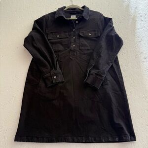 Wash Lab Large Women's Long Sleeve Denim Black distressed Dress front pockets